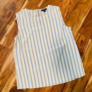Silk Sleeveless Blouse with Blue and Grey stripes